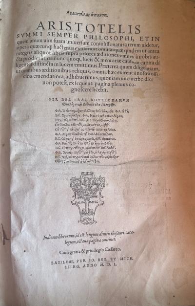 Aristotelous Hapanta (Ἀριστοτέλους Ἅπαντα), Aristotelis Summi Semper Philosophi